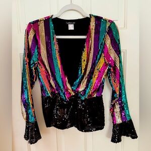 GORGEOUS VENUS MULTI-COLOR SEQUIN WRAP TOP-S